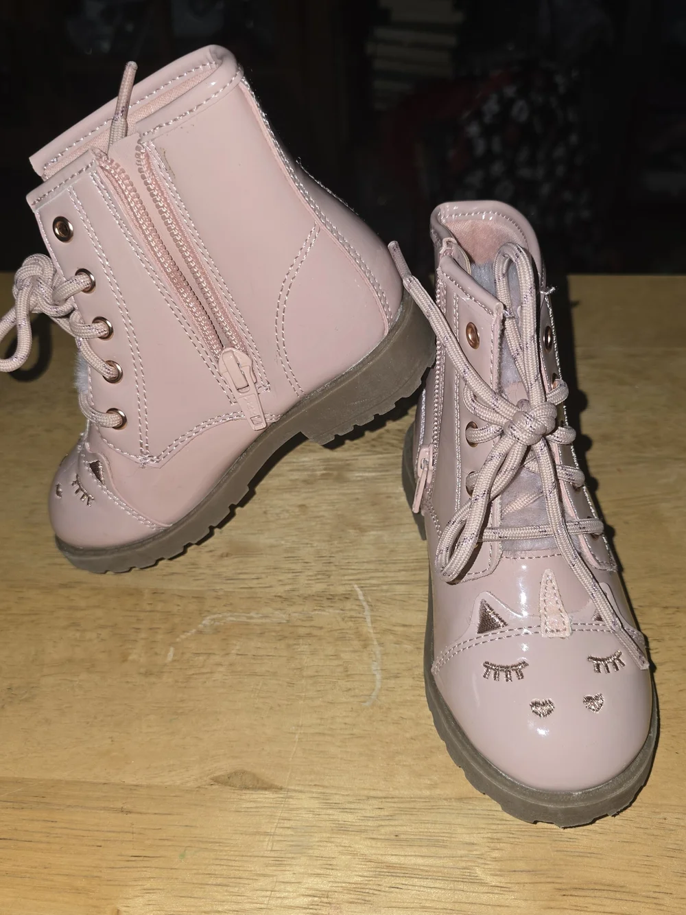 Wonder Nation Kids Size 8 Pink Unicorn Combat Boots Faux Leather Side Zip Girls